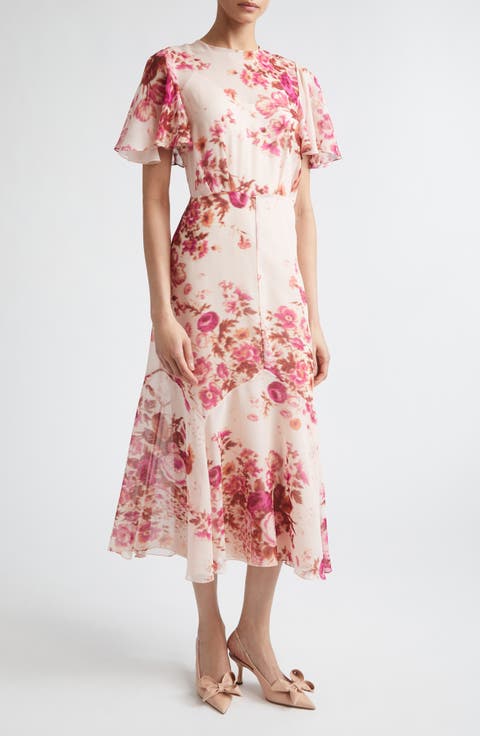 Floral Print Silk Voile Midi Dress
