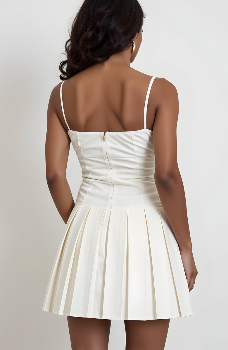 Modenaire Fit and Flare Pleated Mini Dress with Spaghetti Straps and Scoop Neck, Alternate, color, 