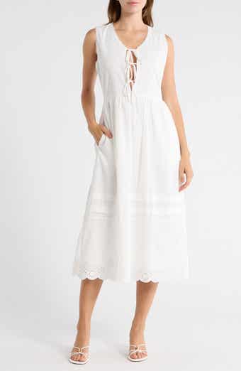 Lush Sleeveless Embroidered Eyelet Cotton Midi Dress