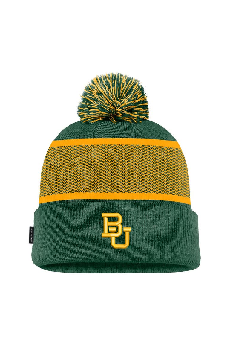 Men's Nike Green Baylor Bears 2024 Sideline Peak Cuffed Knit Hat with Pom, Main, color, Green