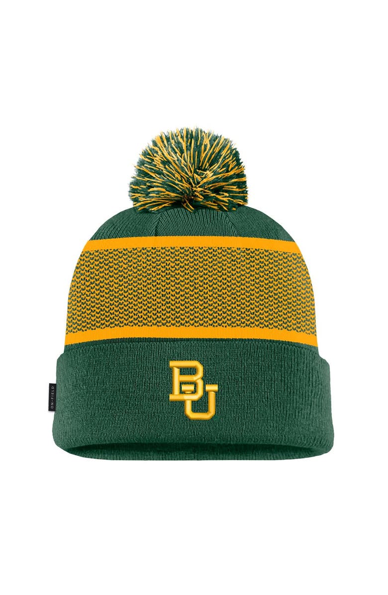Nike Men's Nike Green Baylor Bears 2024 Sideline Peak Cuffed Knit Hat with Pom, Main, color, Green
