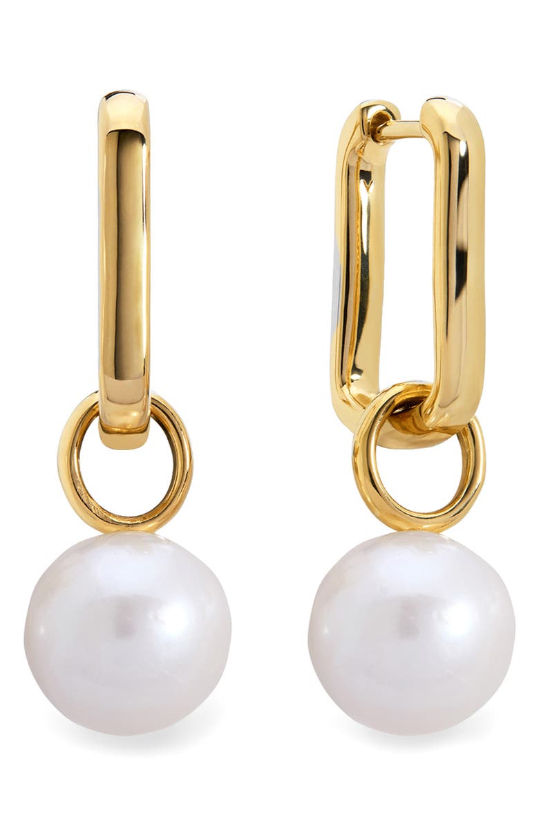 Monica Vinader Alta Freshwater Pearl Slim Huggie Hoop Earrings, Main, color, 18Ct Gold Vermeil / Pearl