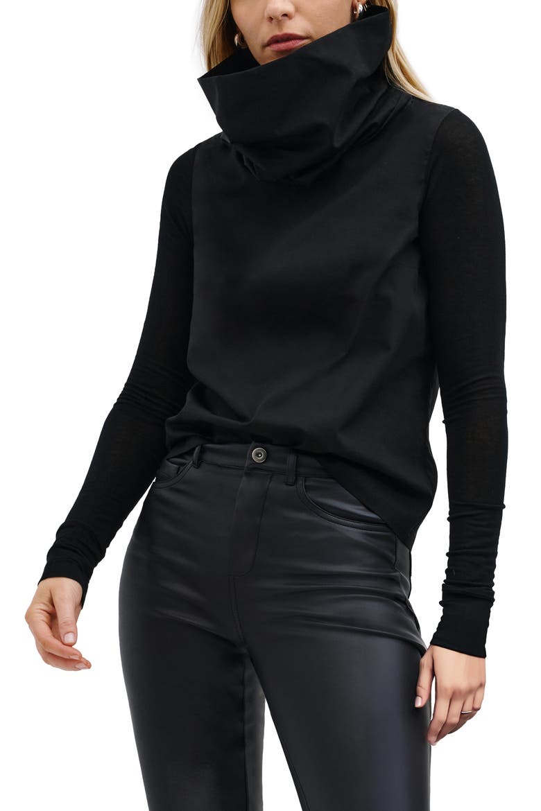 Atlantic Turtleneck Mixed Media Top, Main, color, BLACK