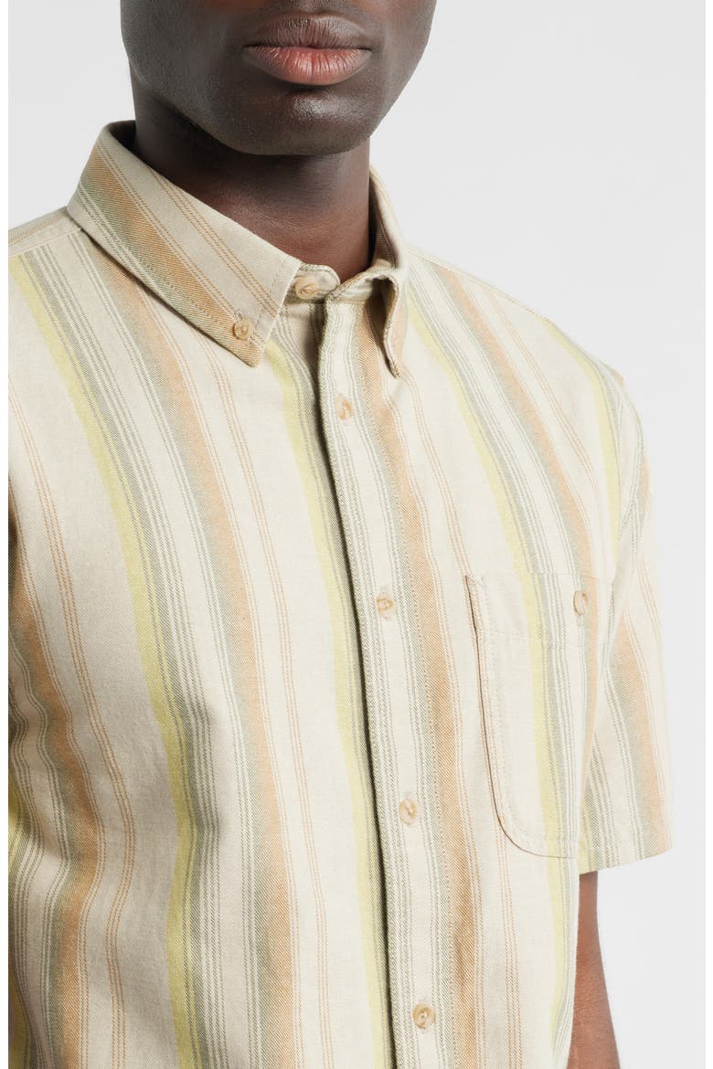 Bayside Stripe Short Sleeve Cotton Button-Down Shirt, Alternate, color, TAN MULTI STRIPE