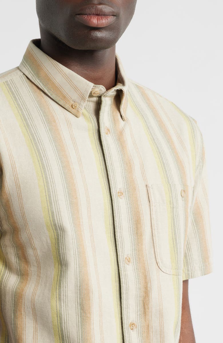 Pendleton Bayside Stripe Short Sleeve Cotton Button-Down Shirt, Alternate, color, Tan Multi Stripe