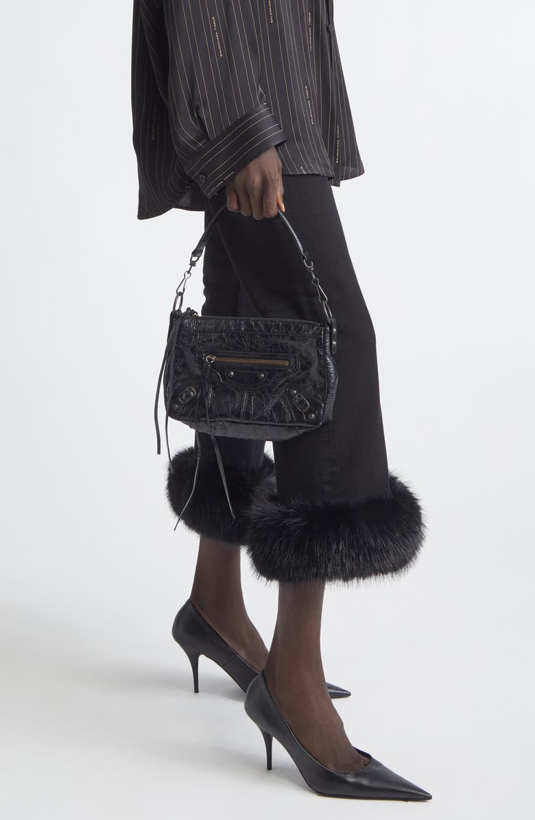 Balenciaga Mini Le City Moto Leather Shoulder Bag, Alternate, color, 1000 Black