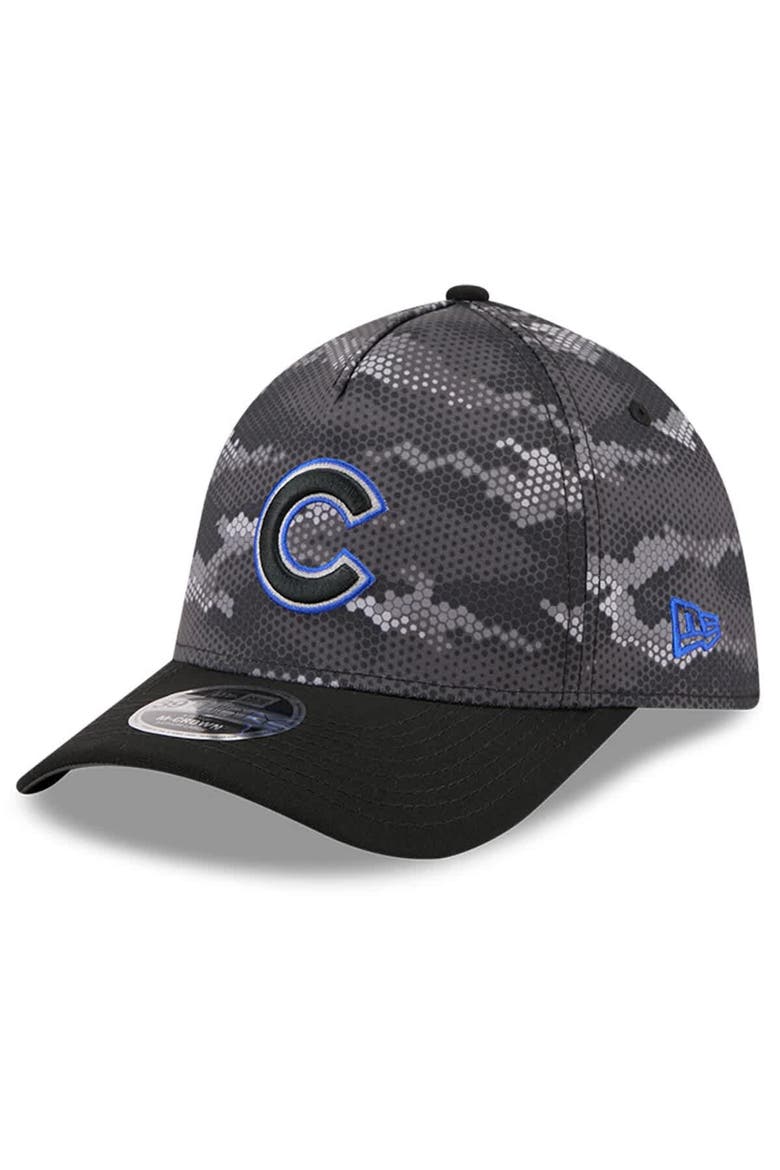 Men's New Era Black Chicago Cubs Camo 39THIRTY A-Frame Flex Hat, Main, color, Black