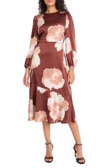 Maggy London Floral Long Sleeve Midi Dress