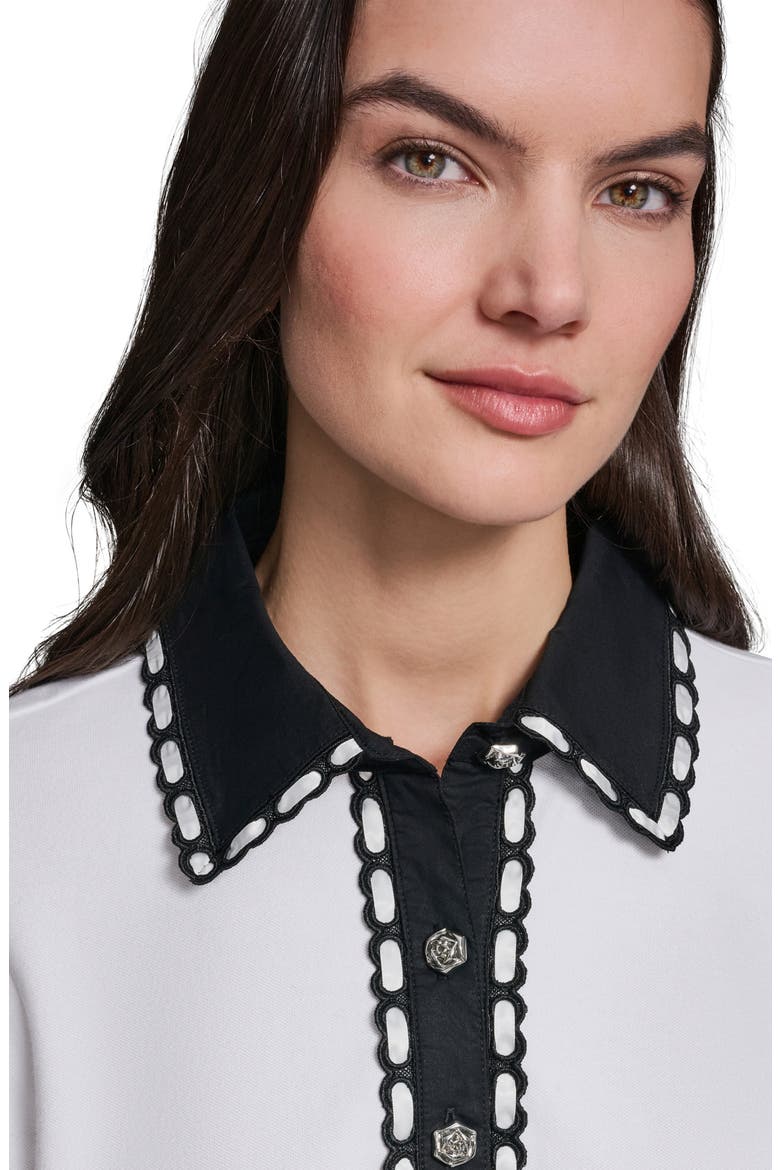 Contrast Collar Puff Sleeve Stretch Cotton Piqué Polo Shirt, Alternate, color, SOFT WHITE