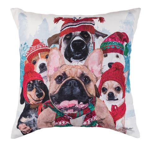 Winter Dogs In Knitted Holiday Hats Christmas Throw Pillow 18" x 18"