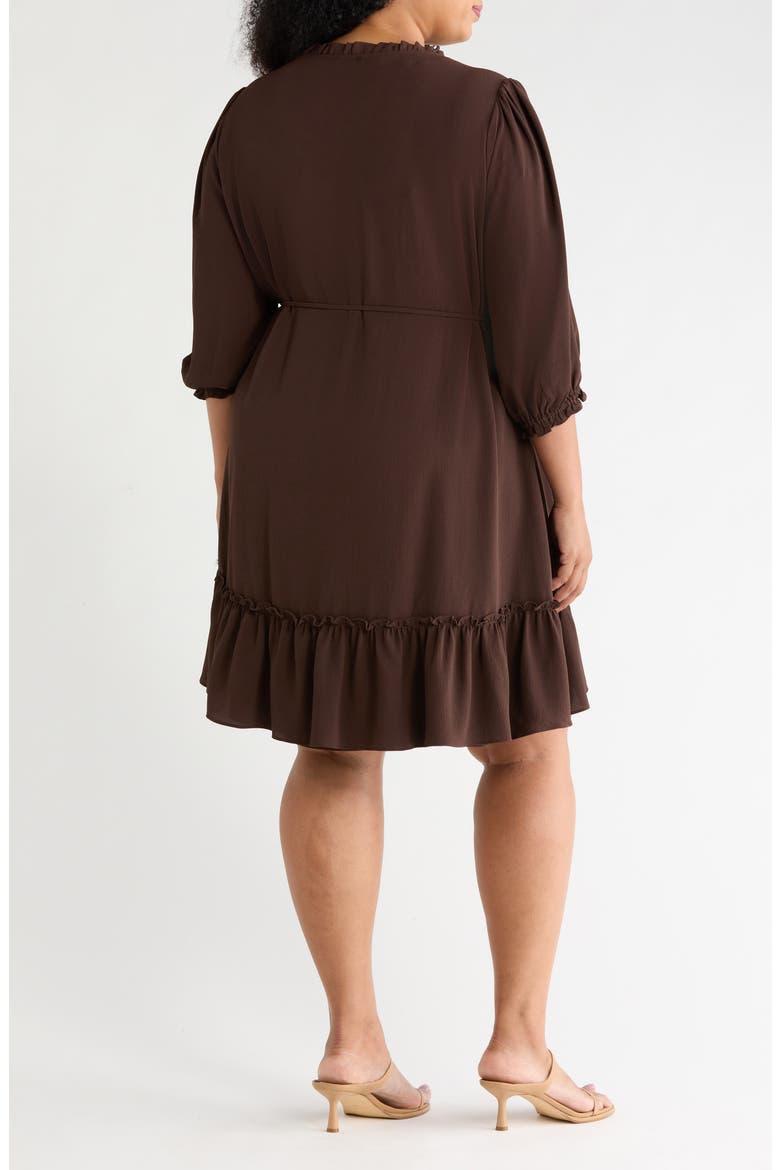 Ruffle Trim Button-Up Dress, Alternate, color, COFFEE BEAN