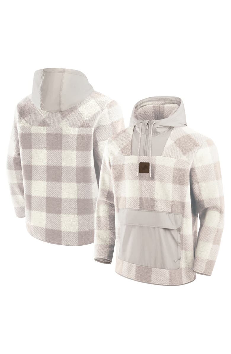 FANATICS Men's Fanatics Gray Detroit Lions Elements Plaid Polar Fleece Quarter-Zip Hoodie, Main, color, Gray