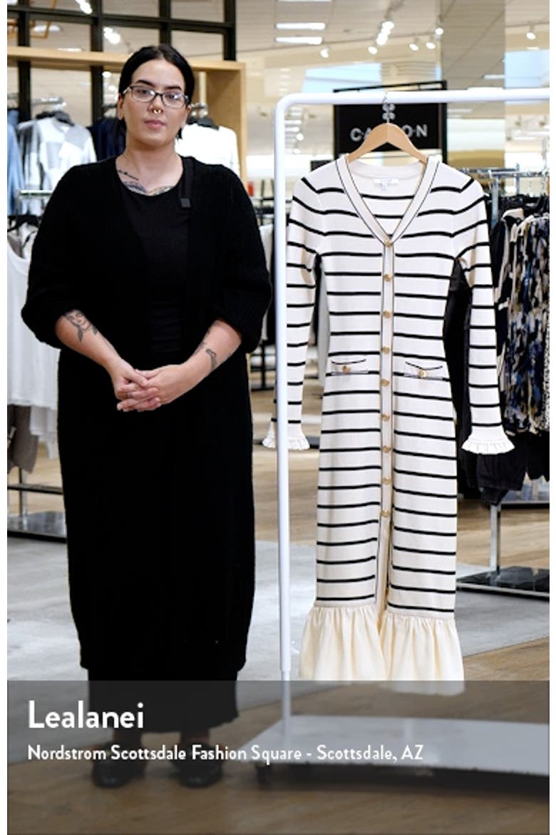 Stripe Ruffle Trim Long Sleeve Sweater Dress video