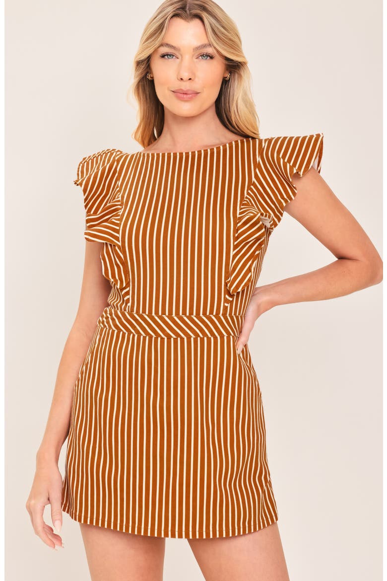 Striped Stretch Cotton Twill Romper, Alternate, color, RUST