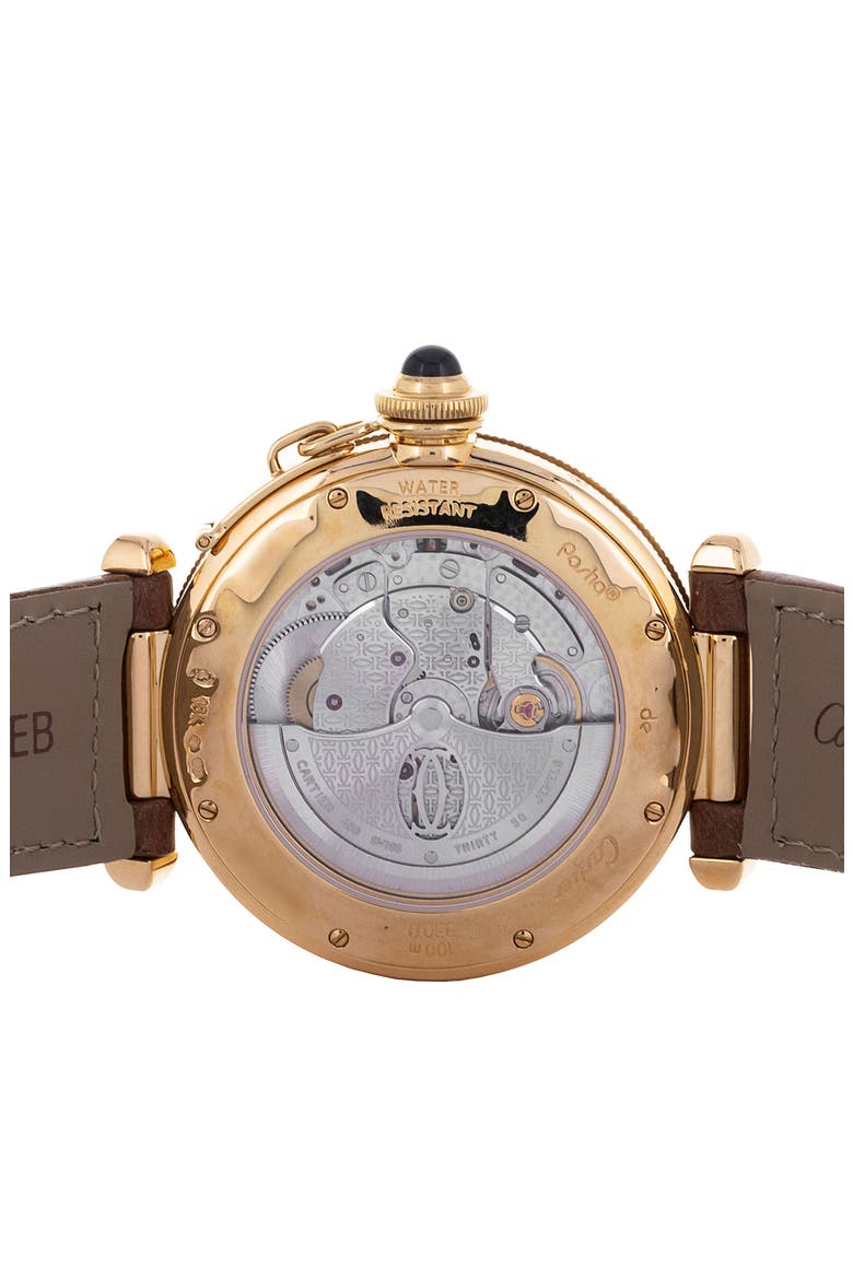 Pasha Preowned Automatic Faux Leather Strap Watch, 38mm, Alternate, color, BROWN/ GOLD/ SILVER
