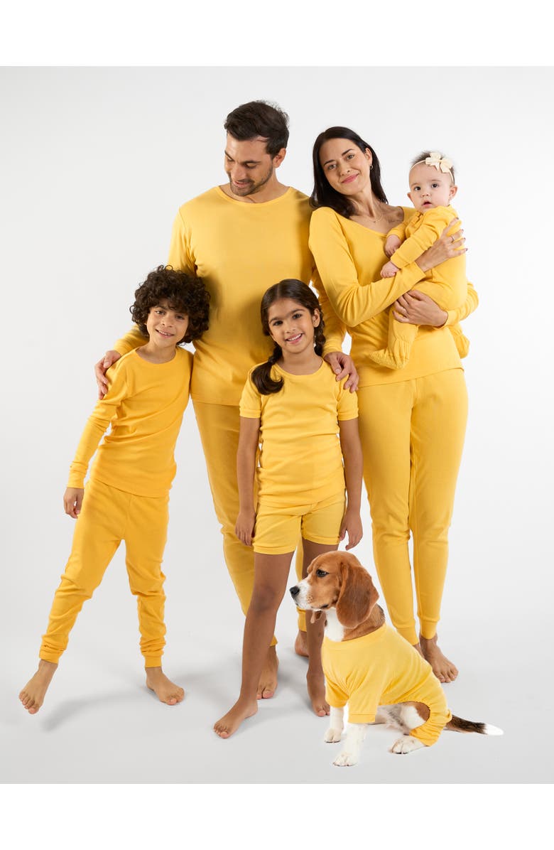 Leveret Footed Solid Cotton Matching Family Pajamas, Alternate, color, Yellow