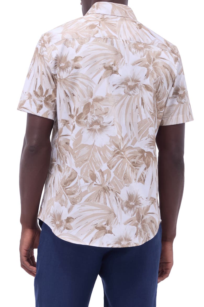 Orson Trim Fit Floral Short Sleeve Stretch Cotton Button-Up Shirt, Alternate, color, CAMEL