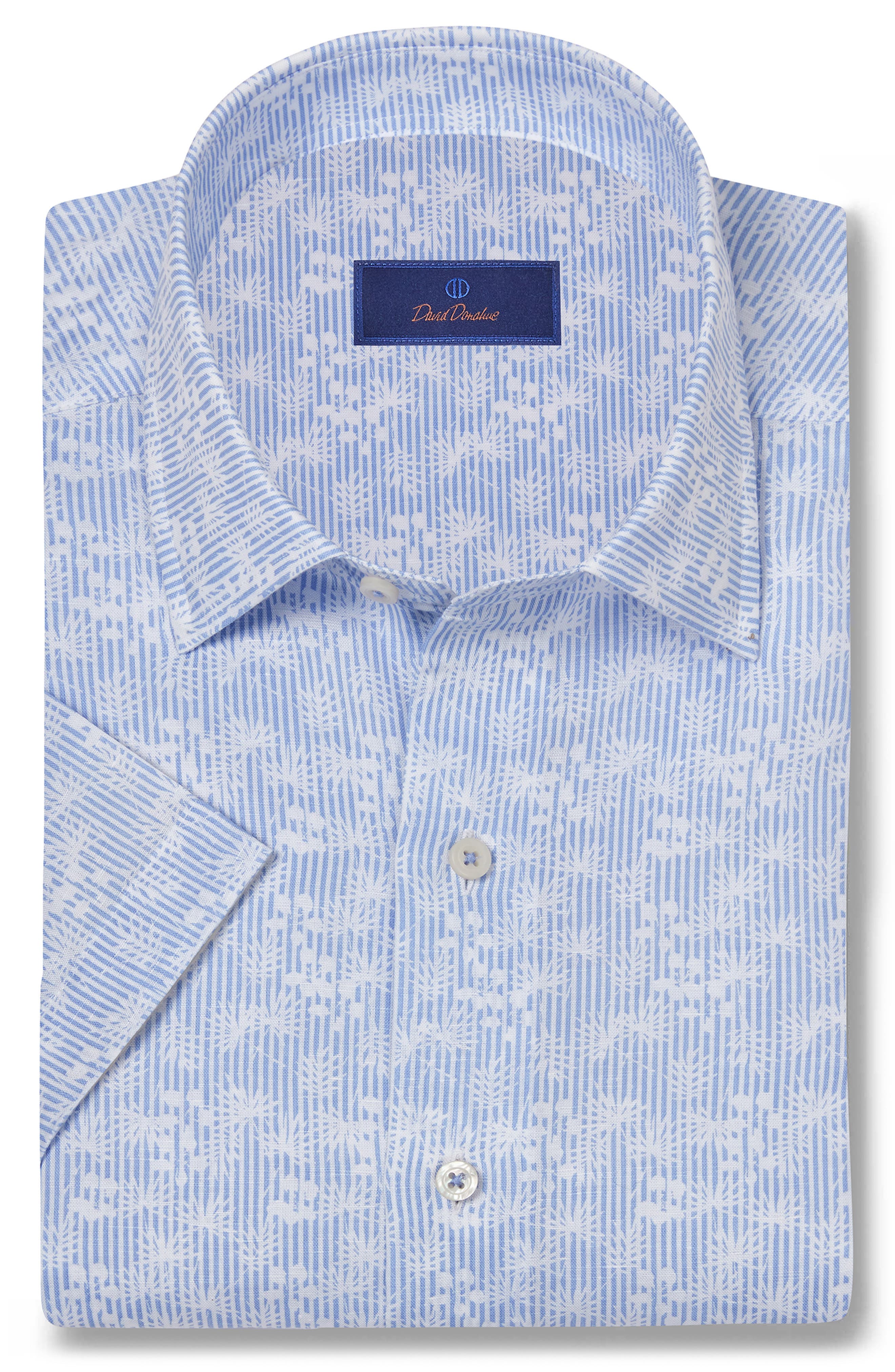 David Donahue Linen &amp; Cotton Short Sleeve Sport Shirt