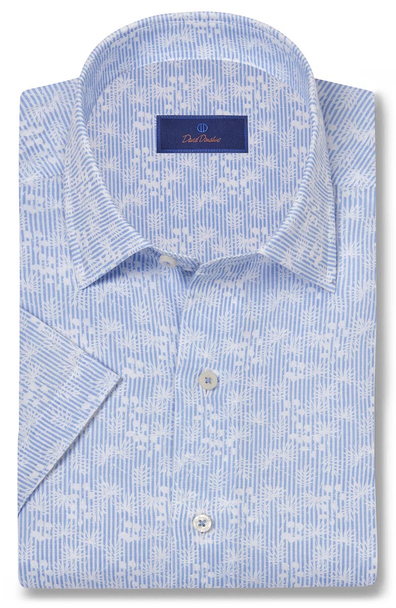 David Donahue Linen & Cotton Short Sleeve Sport Shirt, Main, color, White/ Sky