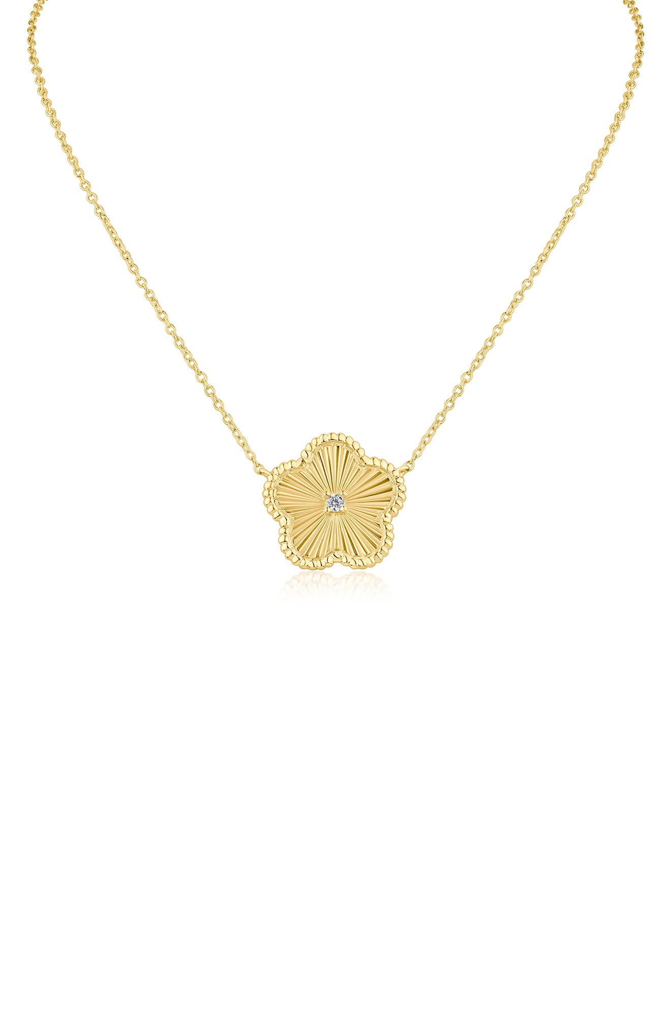 CZ by Kenneth Jay Lane Cubic Zirconia Textured Clover Pendant Necklace