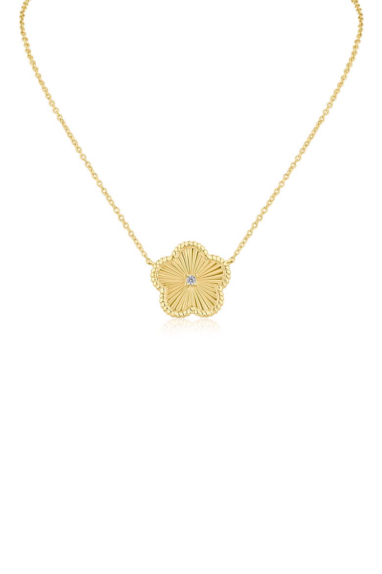 Cubic Zirconia Textured Clover Pendant Necklace, Main, color, CLEAR GOLD