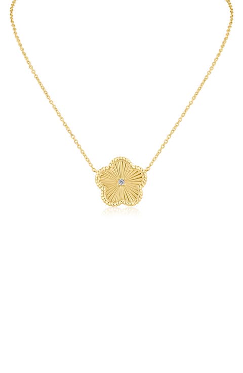 Cubic Zirconia Textured Clover Pendant Necklace