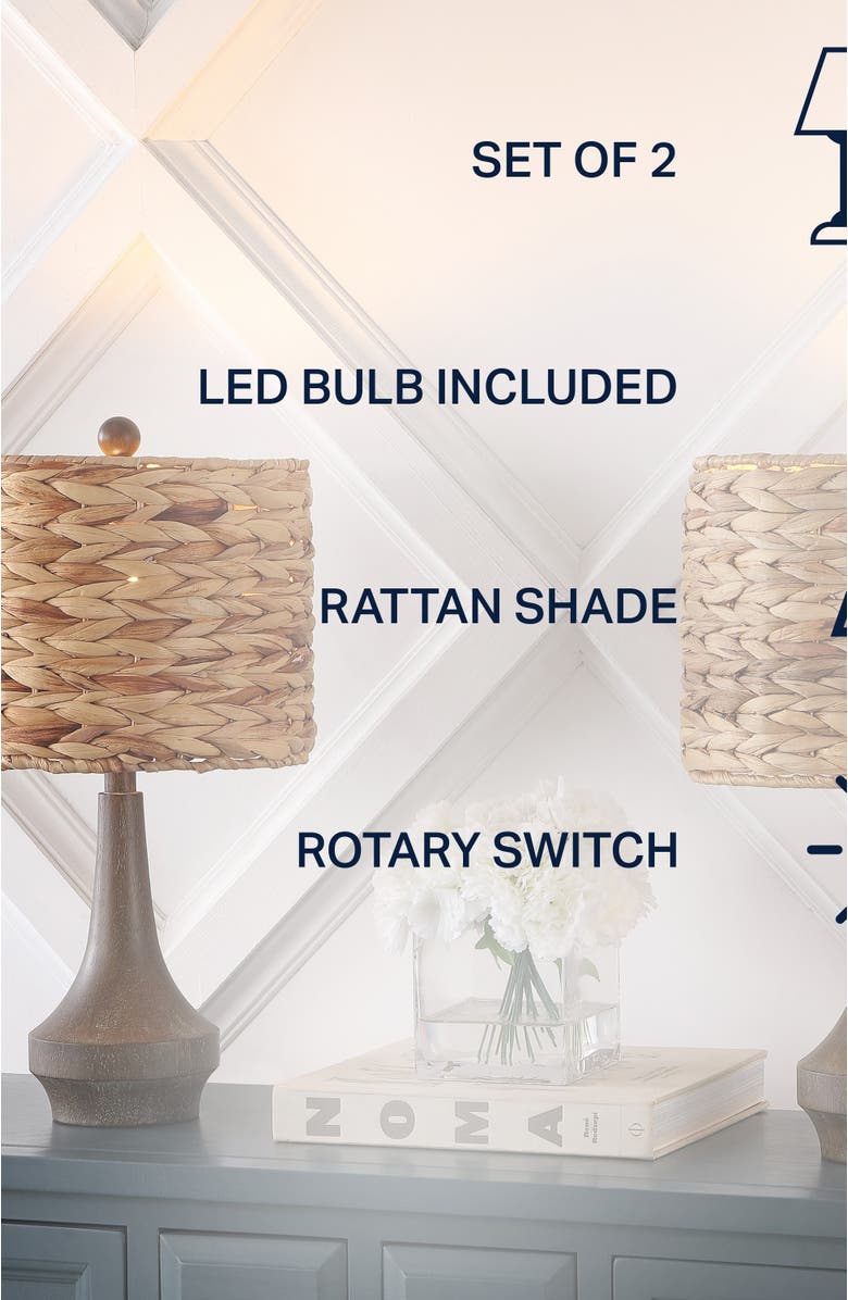 JONATHAN Y Theodore 21" Rustic Farmhouse Handwoven Water Hyacinth/Resin LED Table Lamp, Brown Wood Finish, Alternate, color, Brown Wood Finish