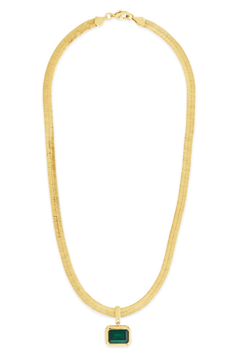 Calder Cubic Zirconia Pendant Herringbone Chain Necklace, Main, color, GOLD