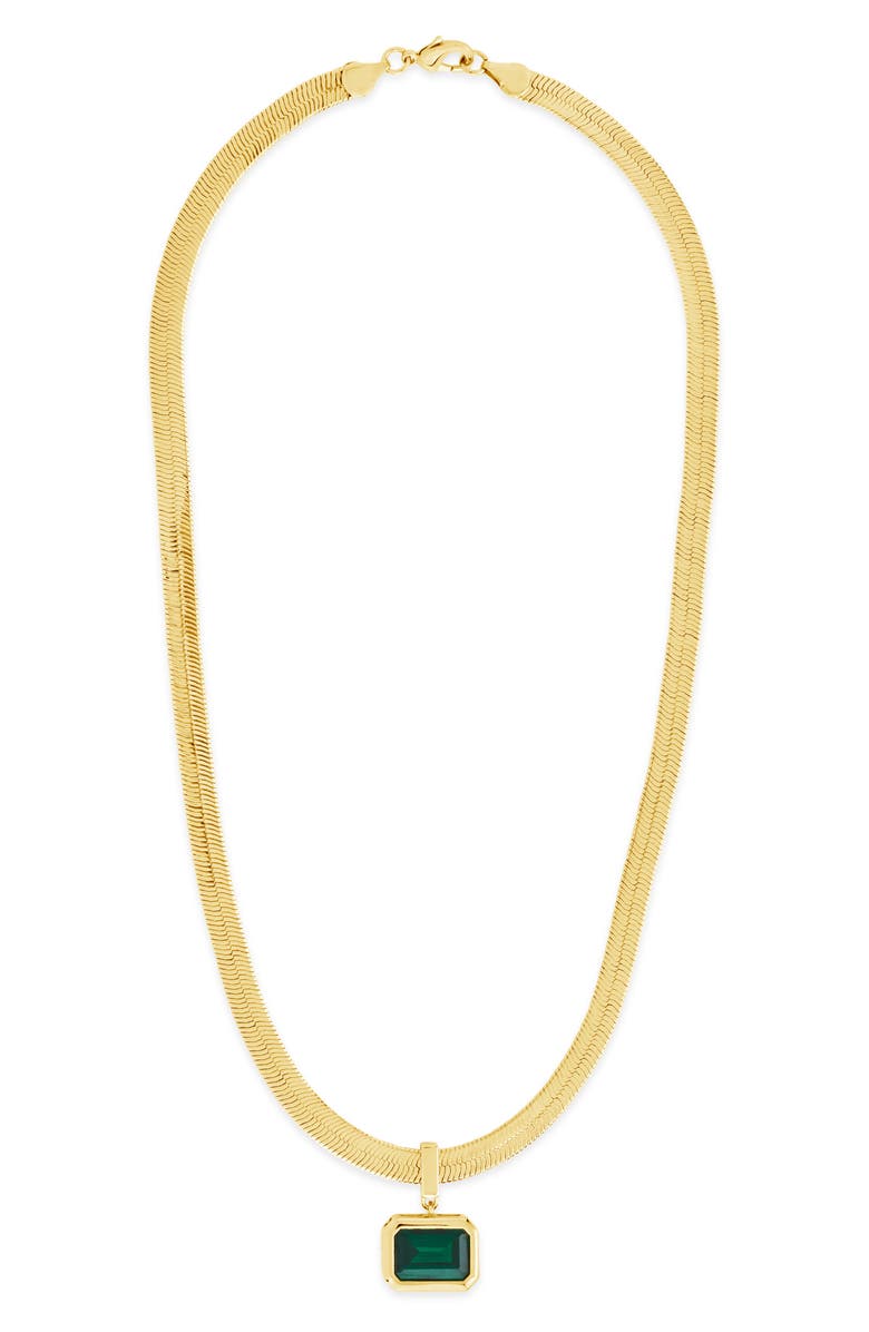 Sterling Forever Calder Cubic Zirconia Pendant Herringbone Chain Necklace, Main, color, Gold