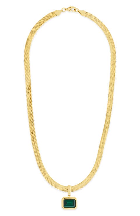 Calder Cubic Zirconia Pendant Herringbone Chain Necklace