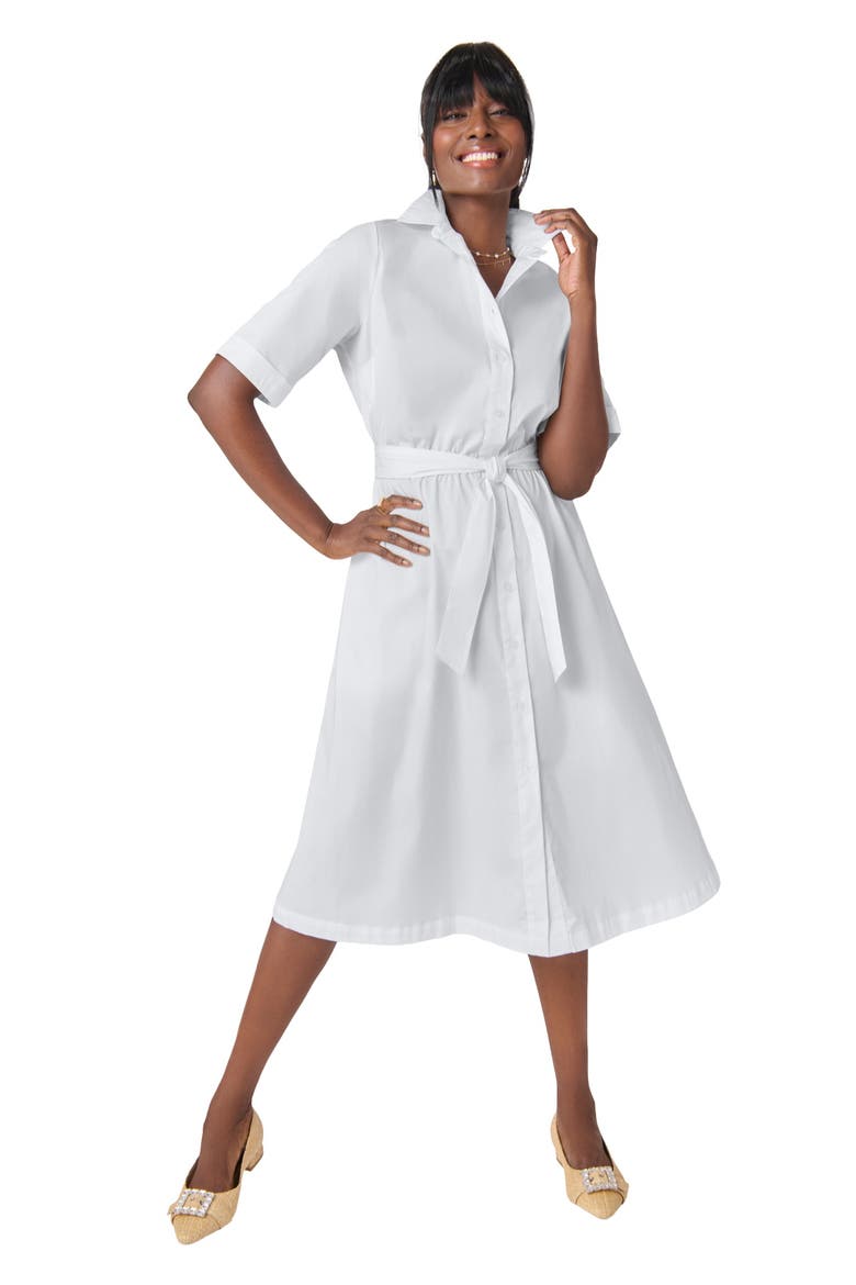 Stretch Poplin Shirtdress, Main, color, WHITE