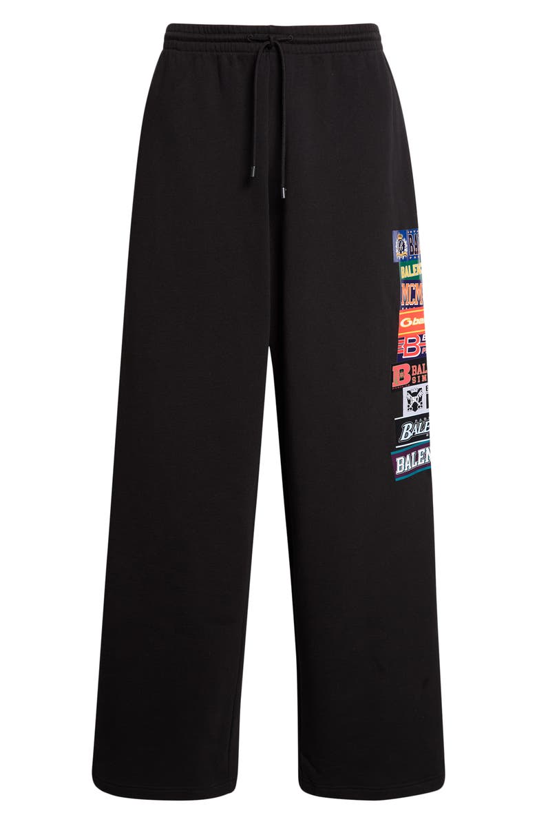 Balenciaga Bumper Stickers Baggy Cotton Fleece Sweatpants, Main, color, 1000 Black