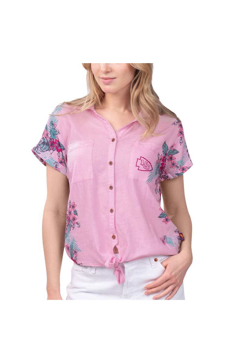 Margaritaville Women's Margaritaville Pink Kansas City Chiefs Stadium Tie-Front Button-Up Shirt, Main, color, Pink