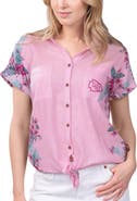 Margaritaville Women's Margaritaville Pink Kansas City Chiefs Stadium Tie-Front Button-Up Shirt