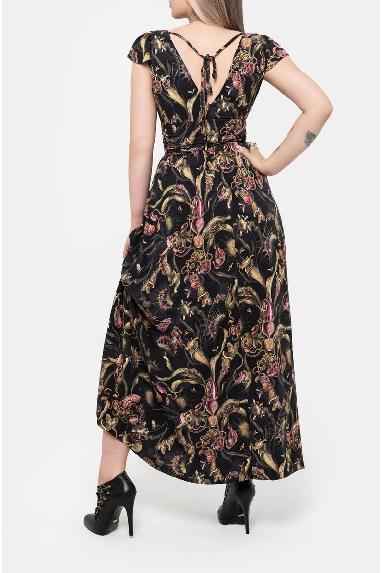 Dionaea Flytrap Print V-Neck Maxi Dress, Alternate, color, Black
