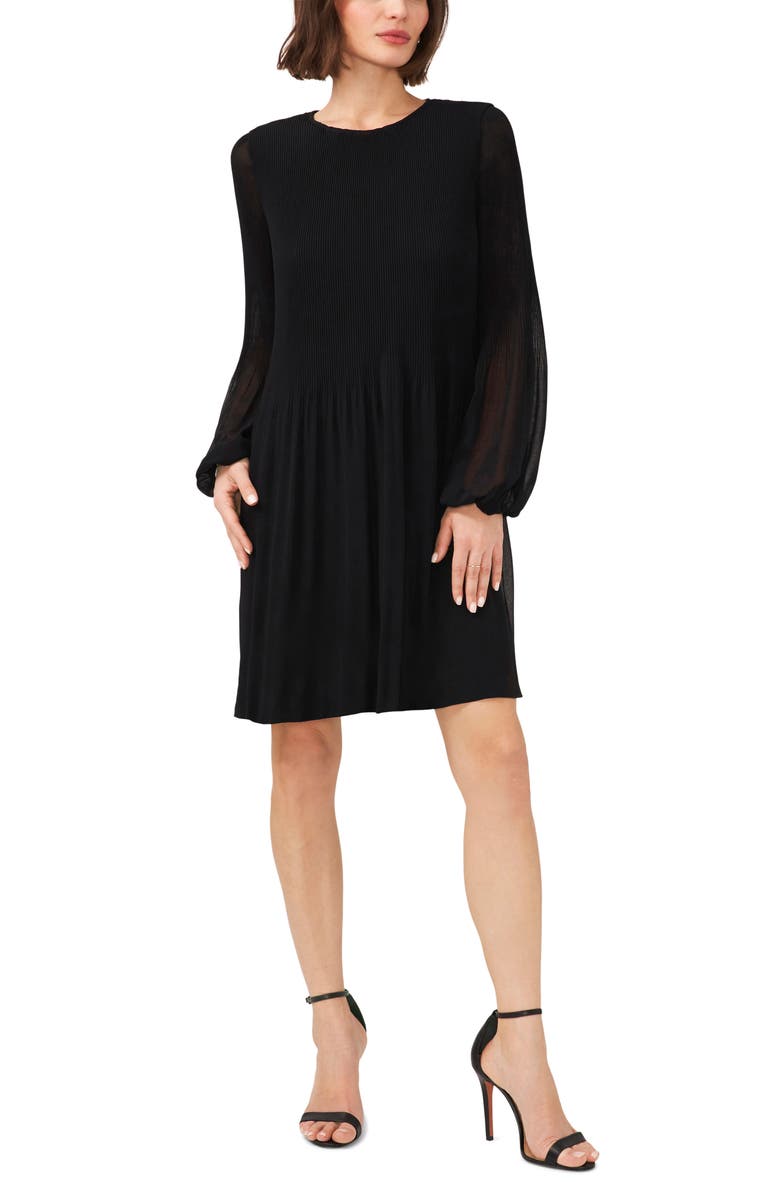 Halogen<sup>®</sup> Plissé Long Sleeve Dress, Main, color, Rich Black 060