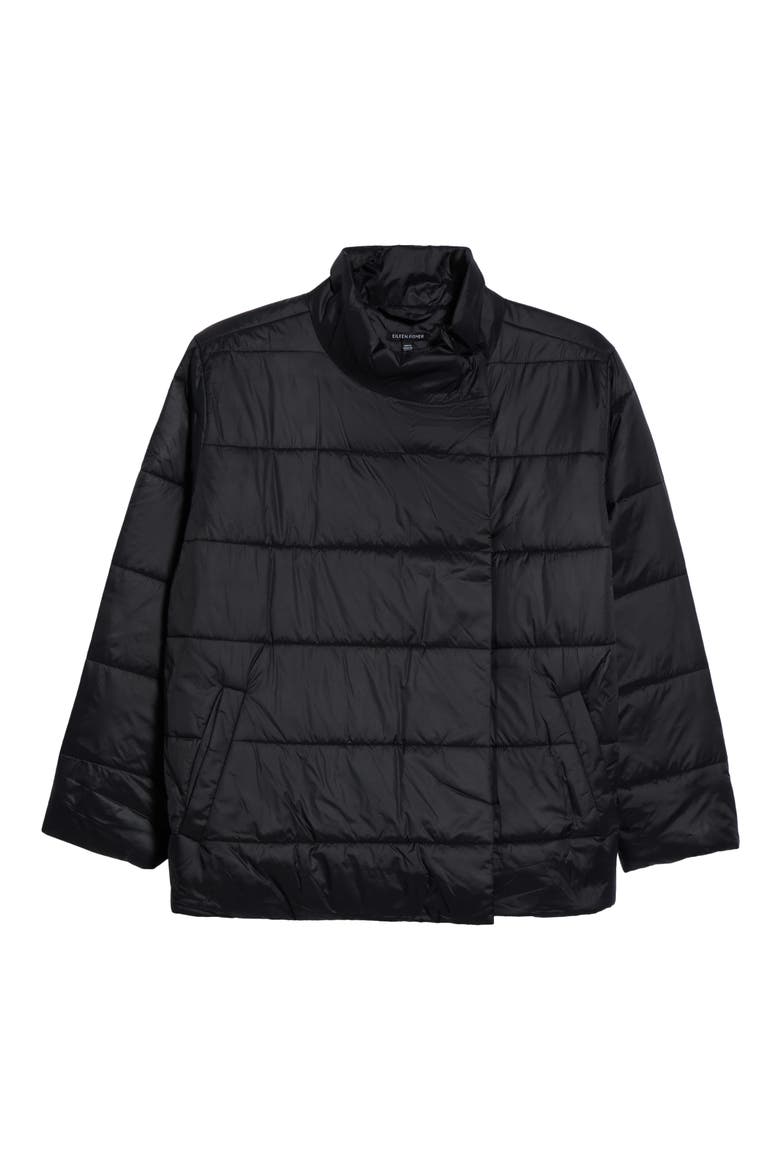 High Collar Recycled Nylon Jacket, Main, color, BLACK