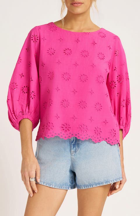 Kashira Eyelet Puff Sleeve Top