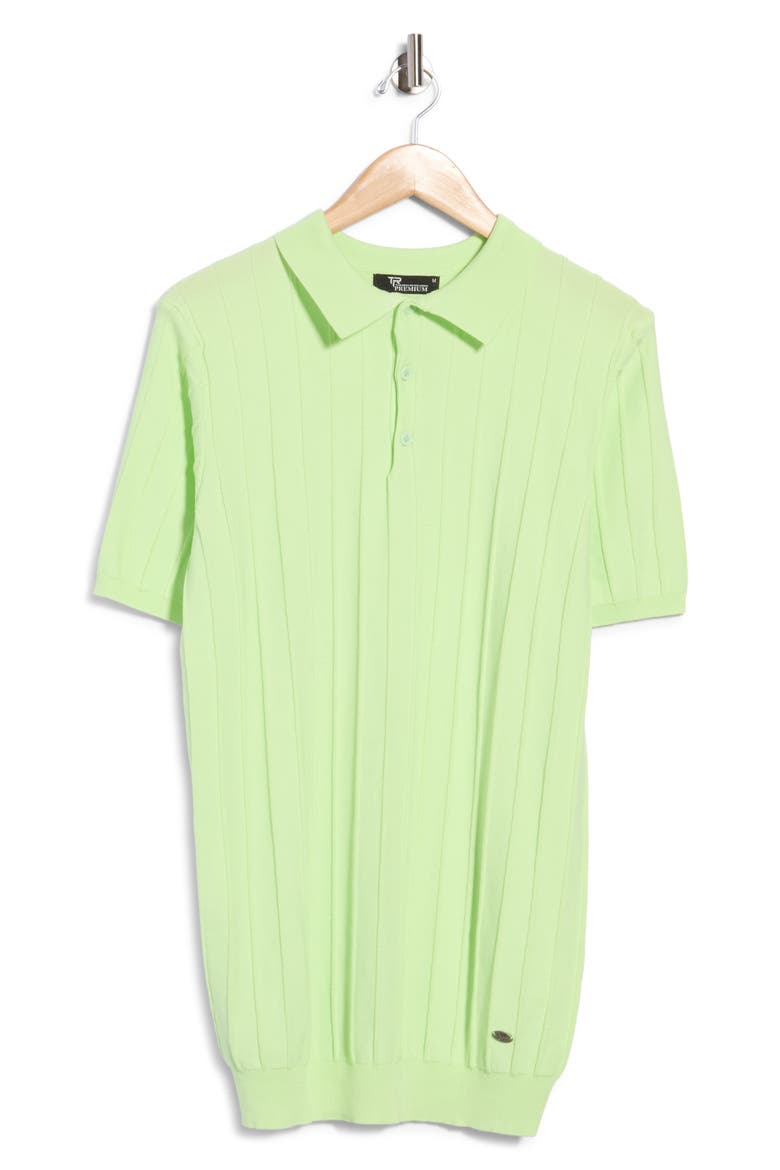 Textured Rib-Knit Short Sleeve Polo Sweater, Main, color, LIME