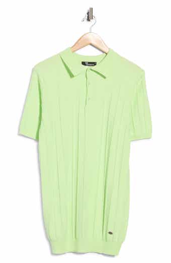 Textured Rib-Knit Short Sleeve Polo Sweater