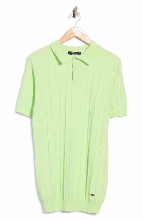 Textured Rib-Knit Short Sleeve Polo Sweater