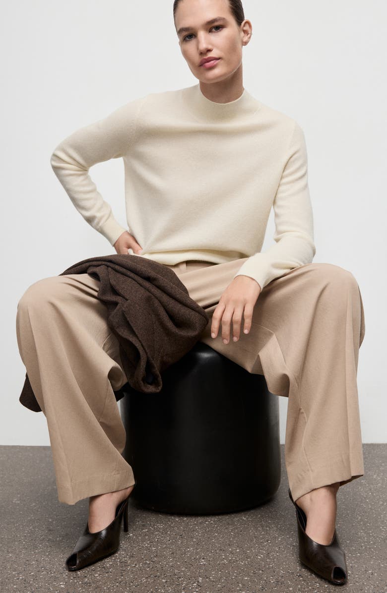 MANGO Mock Neck Cashmere Sweater, Alternate, color, Ecru