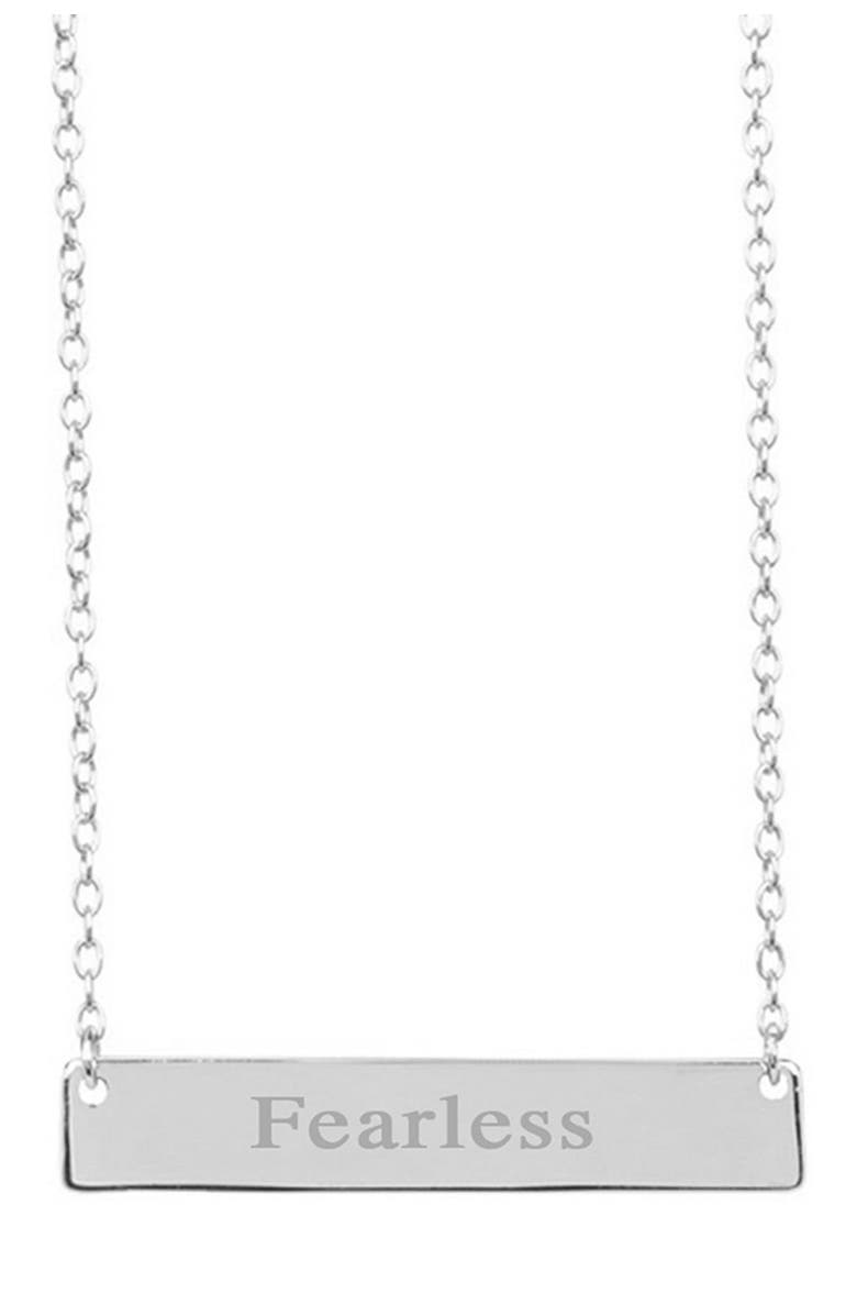 Sterling Forever 14K Yellow Gold Plated Sterling Silver Inspirational Bar Pendant Necklace, Main, color, Silver - Fearless