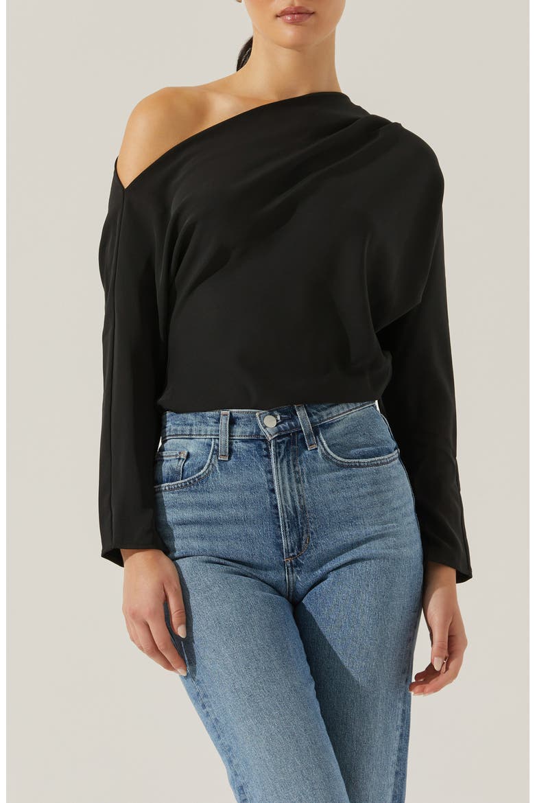 Orlia One-Shoulder Woven Top, Alternate, color, BLACK