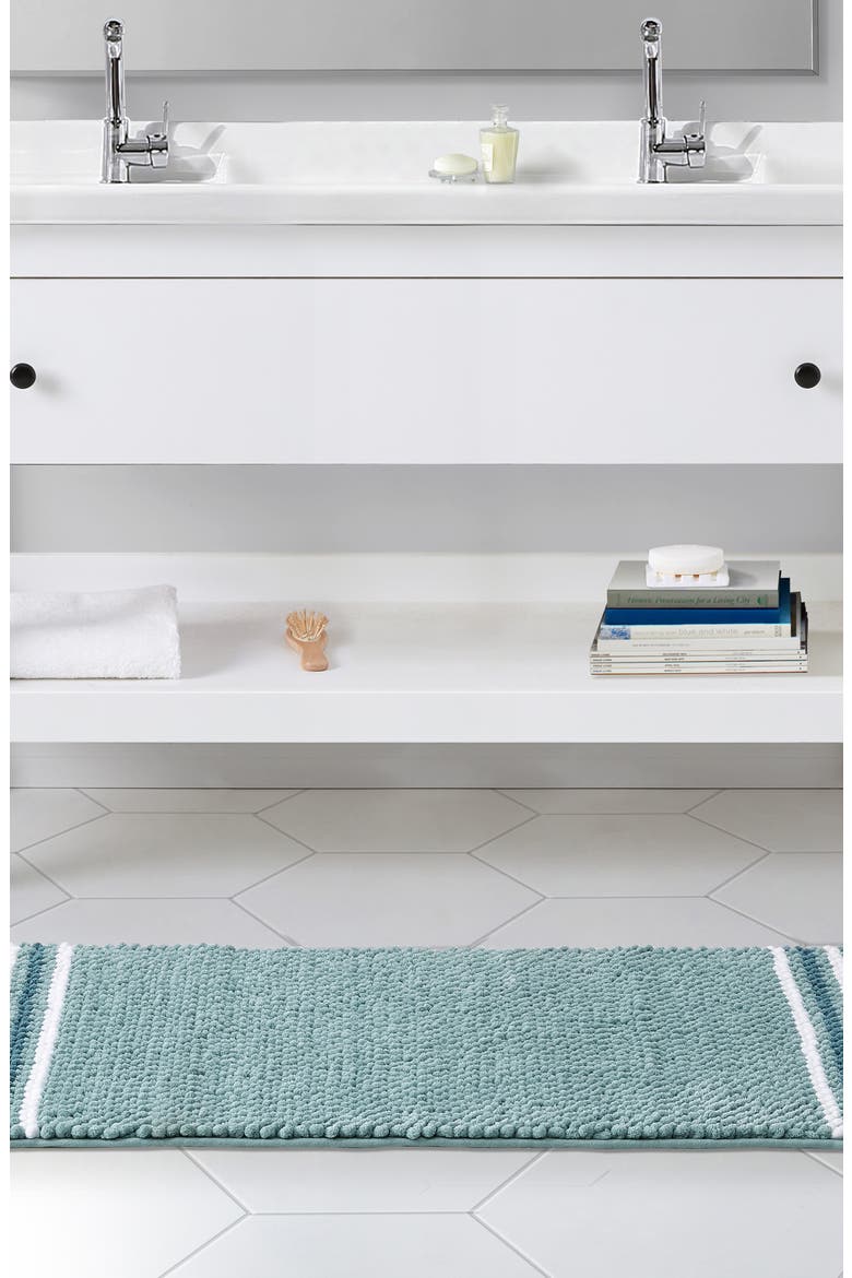 Aiden Stripe Jacquard Runner Bath Rug, Alternate, color, AQUA