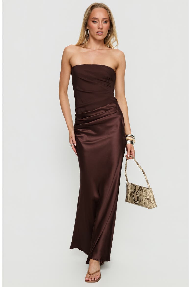 Lulita Pleated Strapless Mixed Media Gown, Alternate, color, BROWN