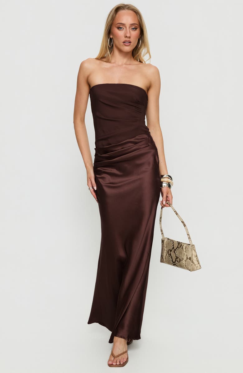 Princess Polly Lulita Pleated Strapless Mixed Media Gown, Alternate, color,