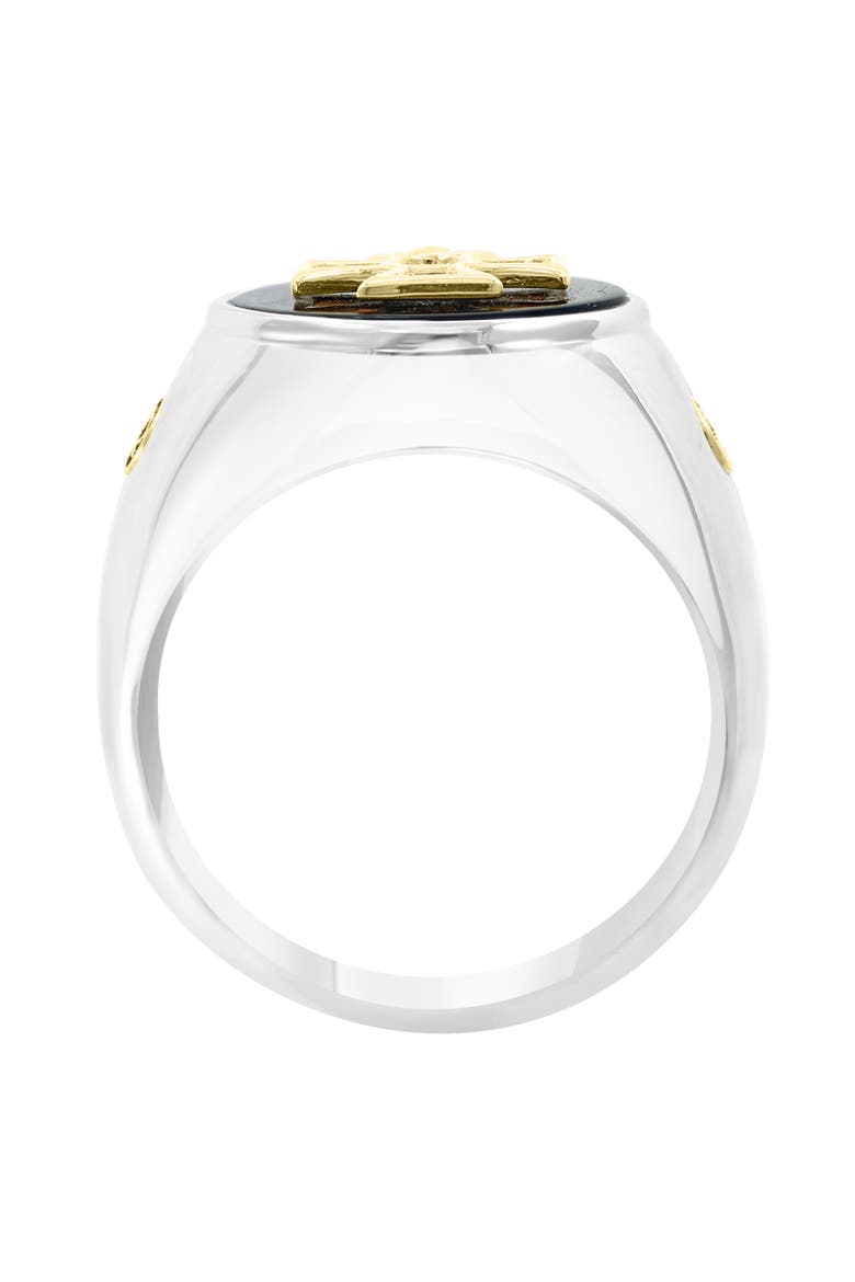 Sterling Silver & 18K Gold Onyx Cross Signet Ring, Alternate, color, BLACK