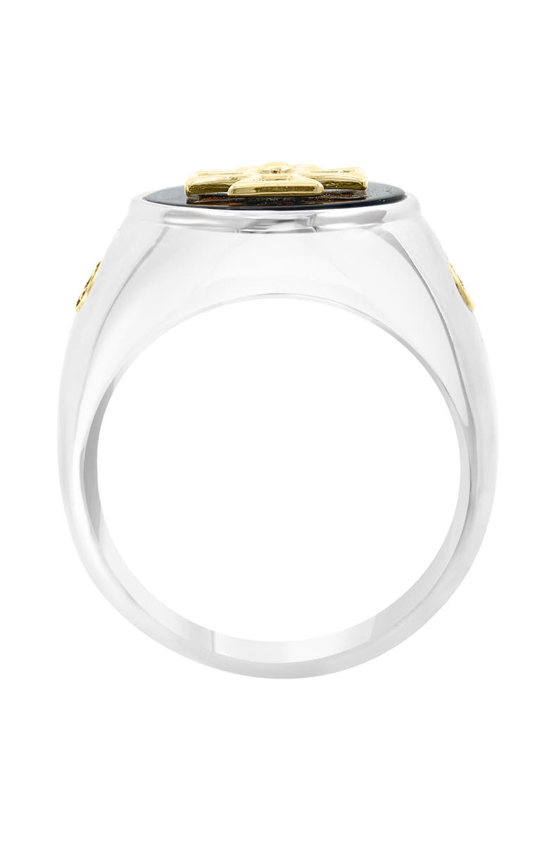 EFFY Sterling Silver & 18K Gold Onyx Cross Signet Ring, Alternate, color,