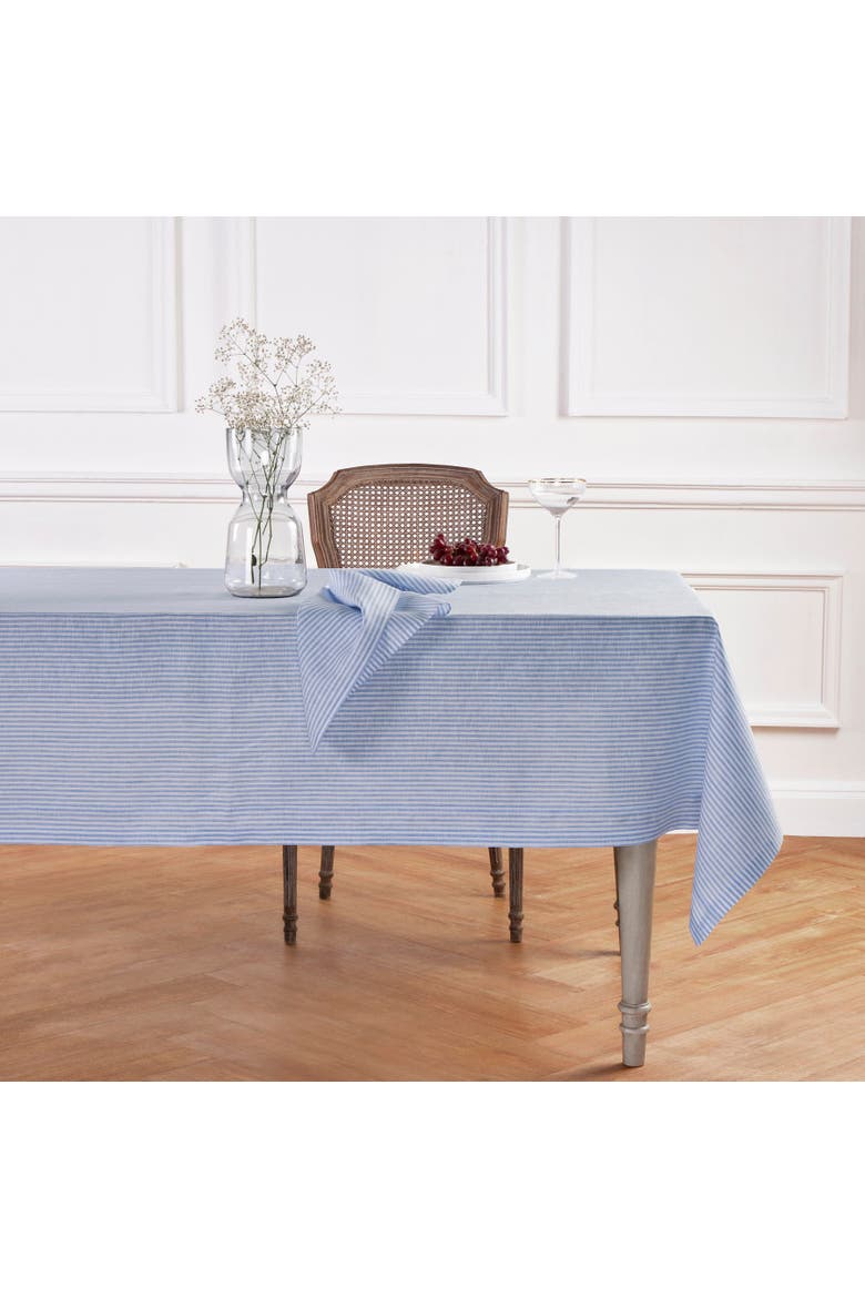Linen Tablecloth - Narrow Stripe, Main, color, Cornflower Blue and White